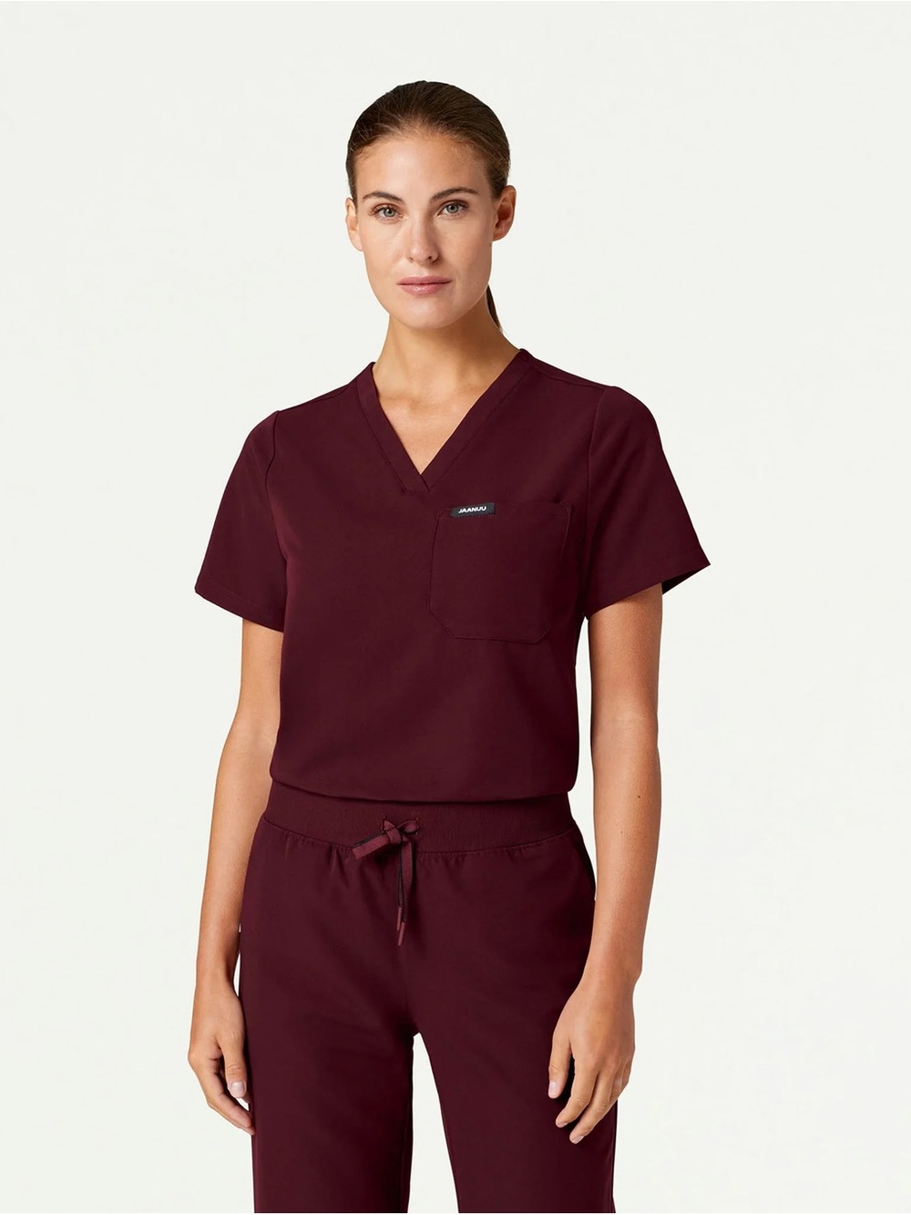 Jaanuu Burgundy Rhena Essential 1-Pocket Scrub Top